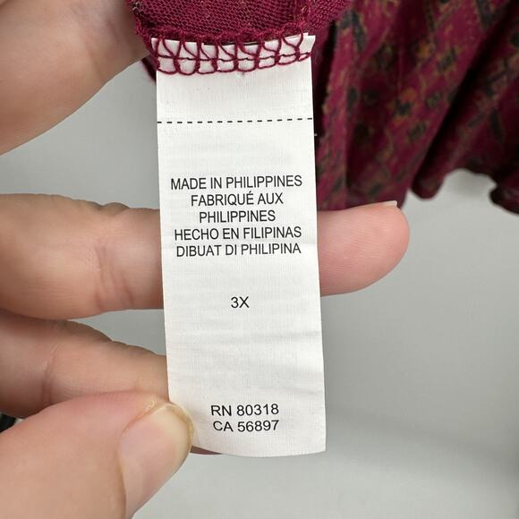 Lucky Brand Boho Aztec Print V-Neck Top Sz 3X Red Multi Rayon Casual Office - Picture 6 of 10